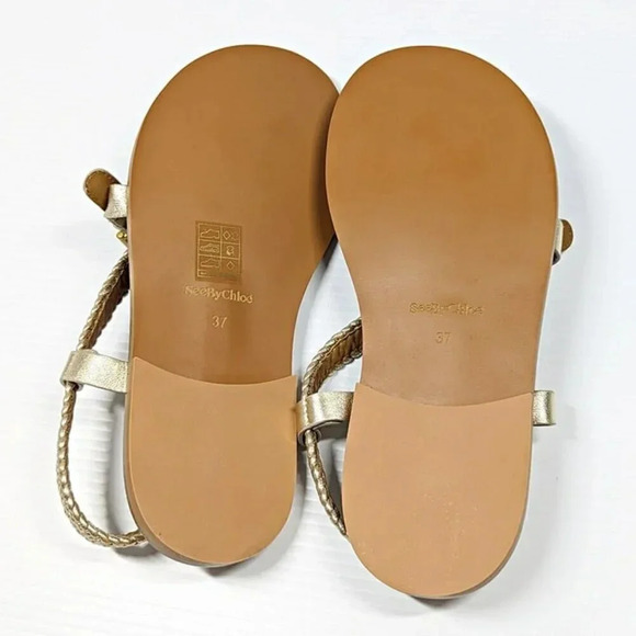 See by Chloe Women's Nola Gold Braided Strap Thong Sandals Size 37 (MSRP $325) - Picture 8 of 10
